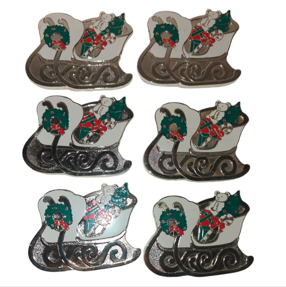 Vintage Oneida Christmas Holiday Sleigh Coaster Silver Set of 6 Wm. A. Rogers-A1